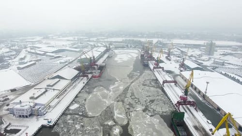 Aerial: The port of Kaliningrad in the cold winter
