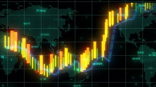 Growing Line Animation Chart Graph, Online Trading , Crypto Market Growing yellow and green candle