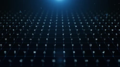 Seamless Loop of Digital Data Network with Technology Icons