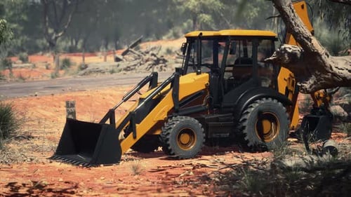 Tractor excavador en Bush Forest
