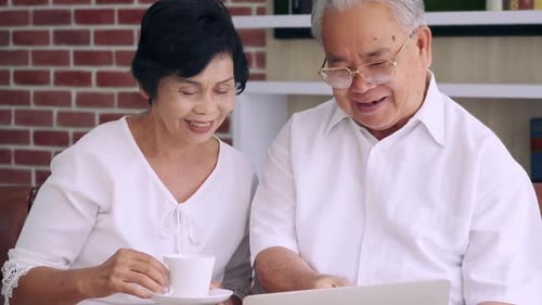 Senior Couple Uses Laptop Together at Home