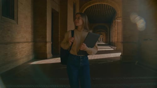 Excited New Student Walk in Old University Campus