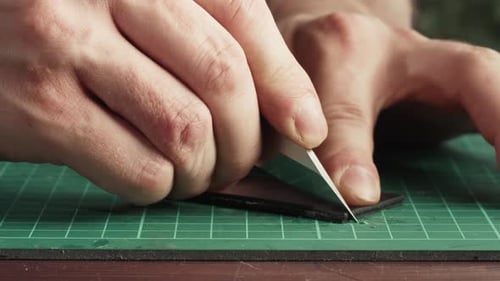 Close Up Leather Cutting Craft by Hand