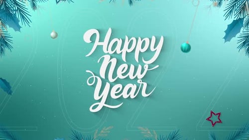 Happy New Year Festive Title with Holiday Decorations