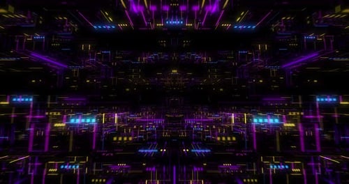 Fliegend über abstrakten Bewegungshintergrund, eine futuristische Leiterplattenschleife