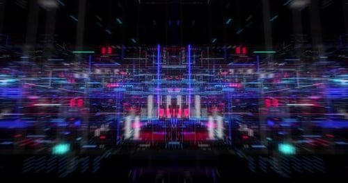 Flying futuristic central processing unit. loop / 3D render