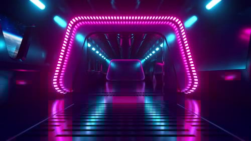 Scifi Tunnel in Outer Space with Neon Light