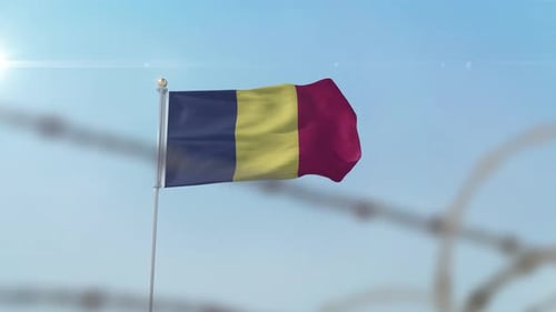 Chad Flag Behind Border