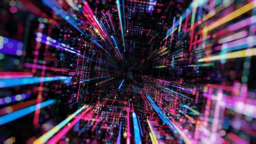 Abstract digital virtual city with technology and connection. 3D render 4K loop