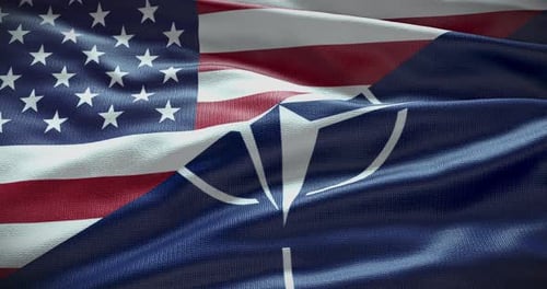 American and NATO flag. USA waving flag animation