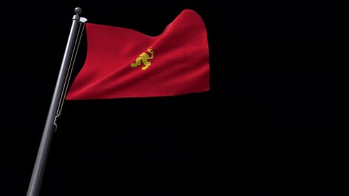 Waving Red Flag with Golden Lion Emblem Motion Graphic