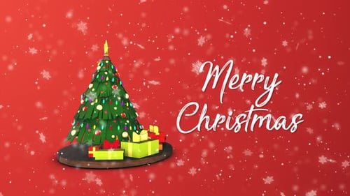 Merry Christmas Holiday Greeting with Rotating Tree and Snow