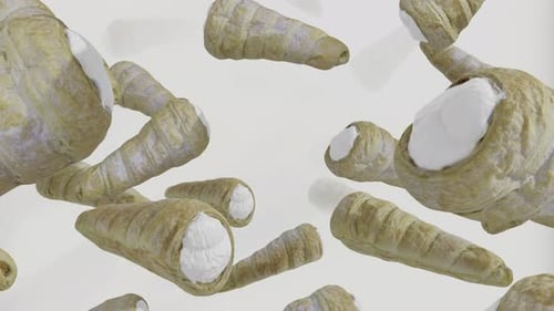 Delicious Cream Horn Pastries Falling in Slow Motion Loop