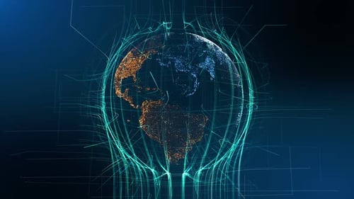 Futuristic Digital Earth Globe with Particle Network Connection