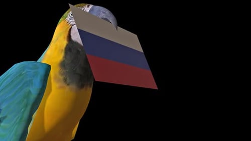 3D Animated Parrot Holding Russian Flag