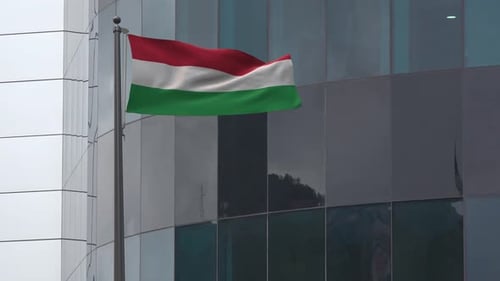 Hungary Flag Waving on Pole with Realistic Fabric Motion