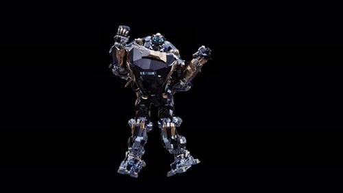 Animated Sci-Fi Robot Performing Dynamic Dance Moves