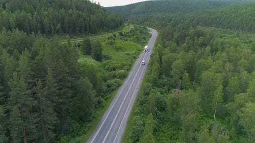 Truck drives along highway