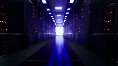 Netzwerk- und Datenserver hinter Glasscheiben in einem Serverraum eines Rechenzentrums oder ISP 3