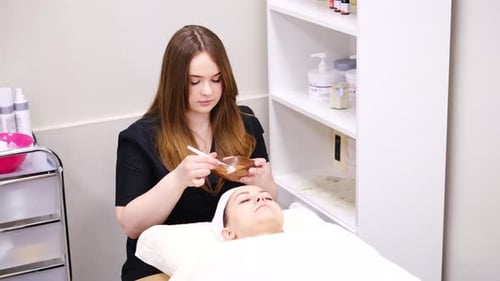 Beautician Applying Facial Mask in a Spa