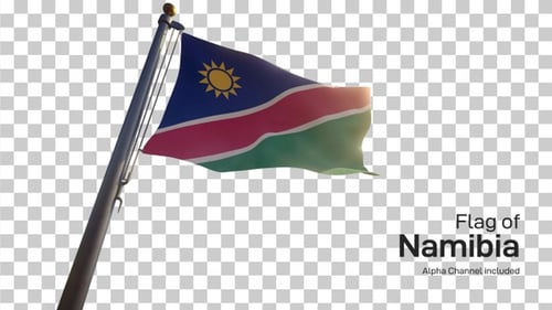 Namibia Flag Waving on Flagpole with Transparent Background
