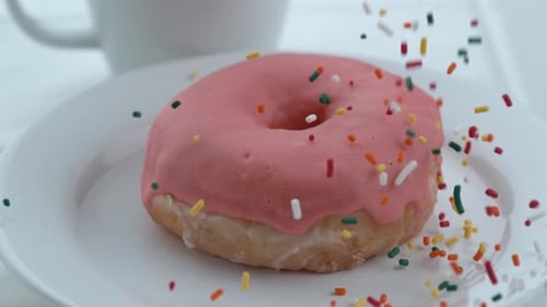 Sprinkles falling onto donut in slow motion; shot on Phantom Flex 4K at 1000 fps