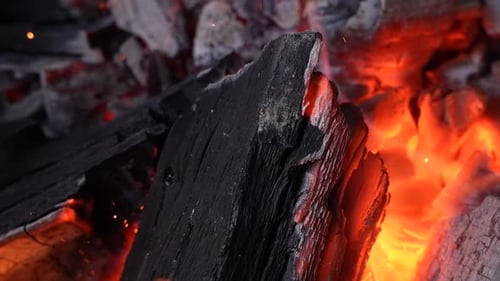Close Up of Burning Charcoal and Fiery Embers
