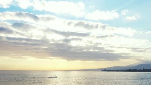 Natural above tourism shot of a white sand paradise beach and turquoise sea background