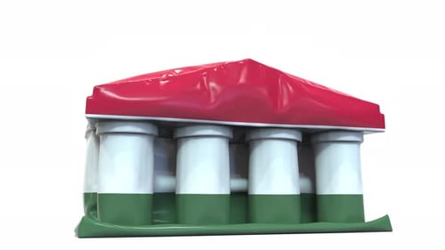 Deflating Bank or Government Building with Flag of Hungary