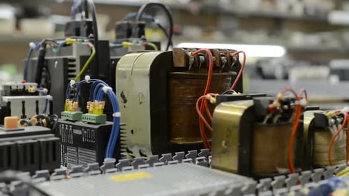 Close Up of Electronics and Wiring in Workshop