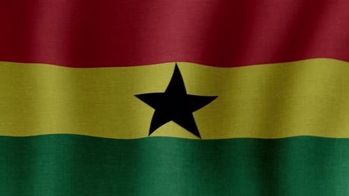 Ghana National Flag Waving with Realistic Fabric Texture