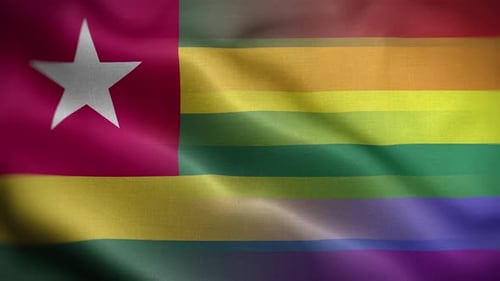 Togo National Flag and Rainbow Pride Flag Waving