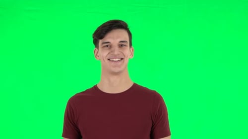 Surprised Guy with Shocked Wow Face Expression. Green Screen