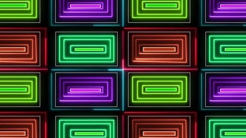 Vibrant Neon Rectangular Tunnels Loop Background
