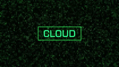 Texte CLOUD sur fond binaire de l'ordinateur. Concept CLOUD sur fond de code binaire et de matrice