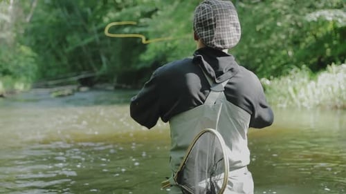 Fisherman Fishing In River