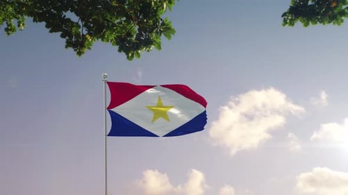 Saba Flag With Modern City