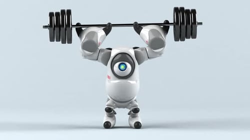 Lustiger großer Roboter mit Gewichten