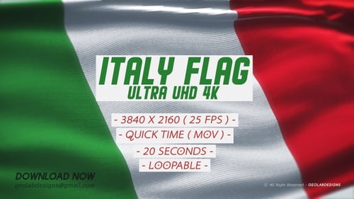 Realistic Waving Italy Flag Loop Animation
