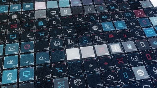 Seamless Animated Digital Icons Grid Technology Background