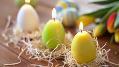 Candles in Shape of Easter Eggs and Flowers