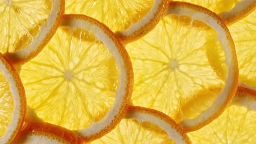 Macro Shot of Sliced Orange Fruit Slices and Rotate