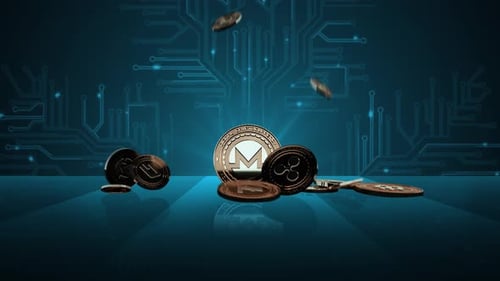 Digital Currency Coins Accumulating on Technology Background