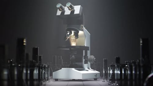Animated 3D Microscope with Scientific Laboratory Equipment