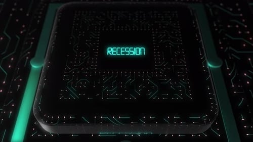 Futuristic Digital Recession Text Display on Circuit Board