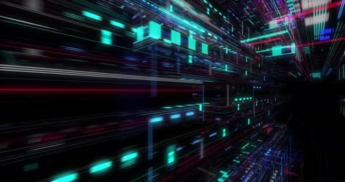 Bucle continuo de flujo de datos digitales de hologramas matriciales abstractos.