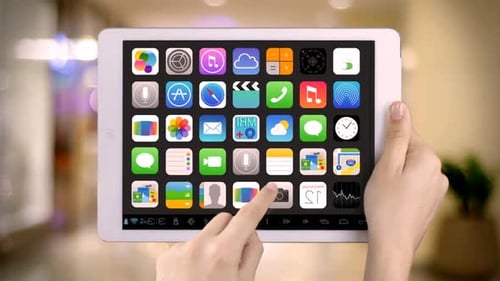 Modern Digital Tablet Interface with Interactive App Icons and Medical Data