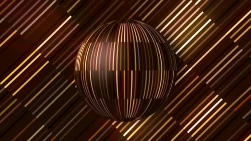 Animated Abstract Sphere with Glowing Geometric Stripes Background