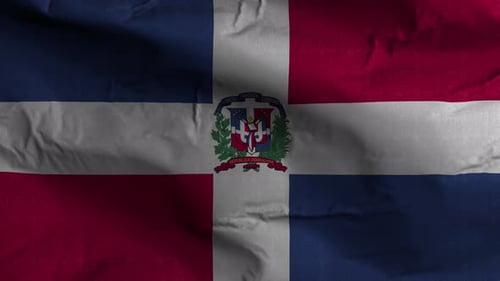 Dominican Republic Flag Waving in Realistic Fabric Texture