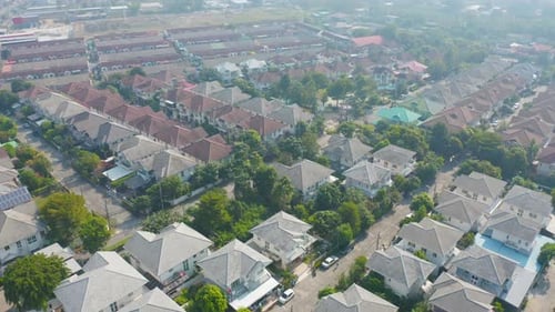Aerial view of residential neighborhood. Urban housing development from above